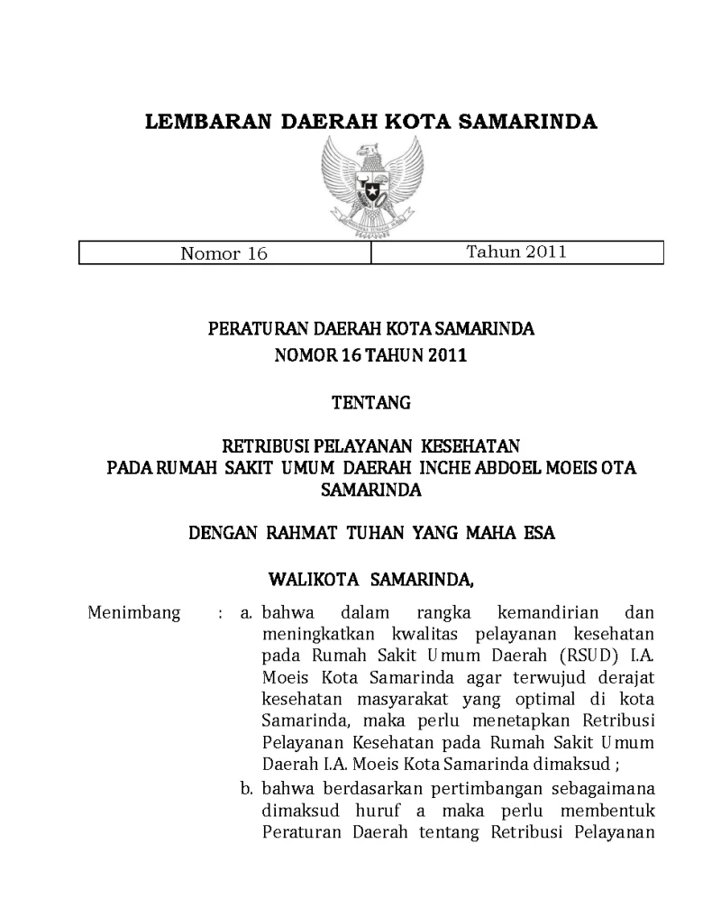 RETRIBUSI PELAYANAN KESEHATAN  PADA RUMAH SAKIT UMUM DAERAH INCHE ABDOEL MOEIS KOTA  SAMARINDA