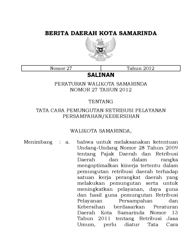 TATA CARA PEMUNGUTAN RETRIBUSI PELAYANAN PERSAMPAHAN/KEBERSIHAN