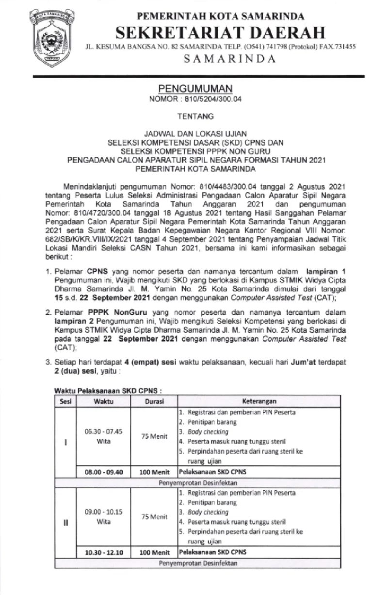 Jadwal dan Lokasi Ujian SKD CPNS dan PPPK 2021