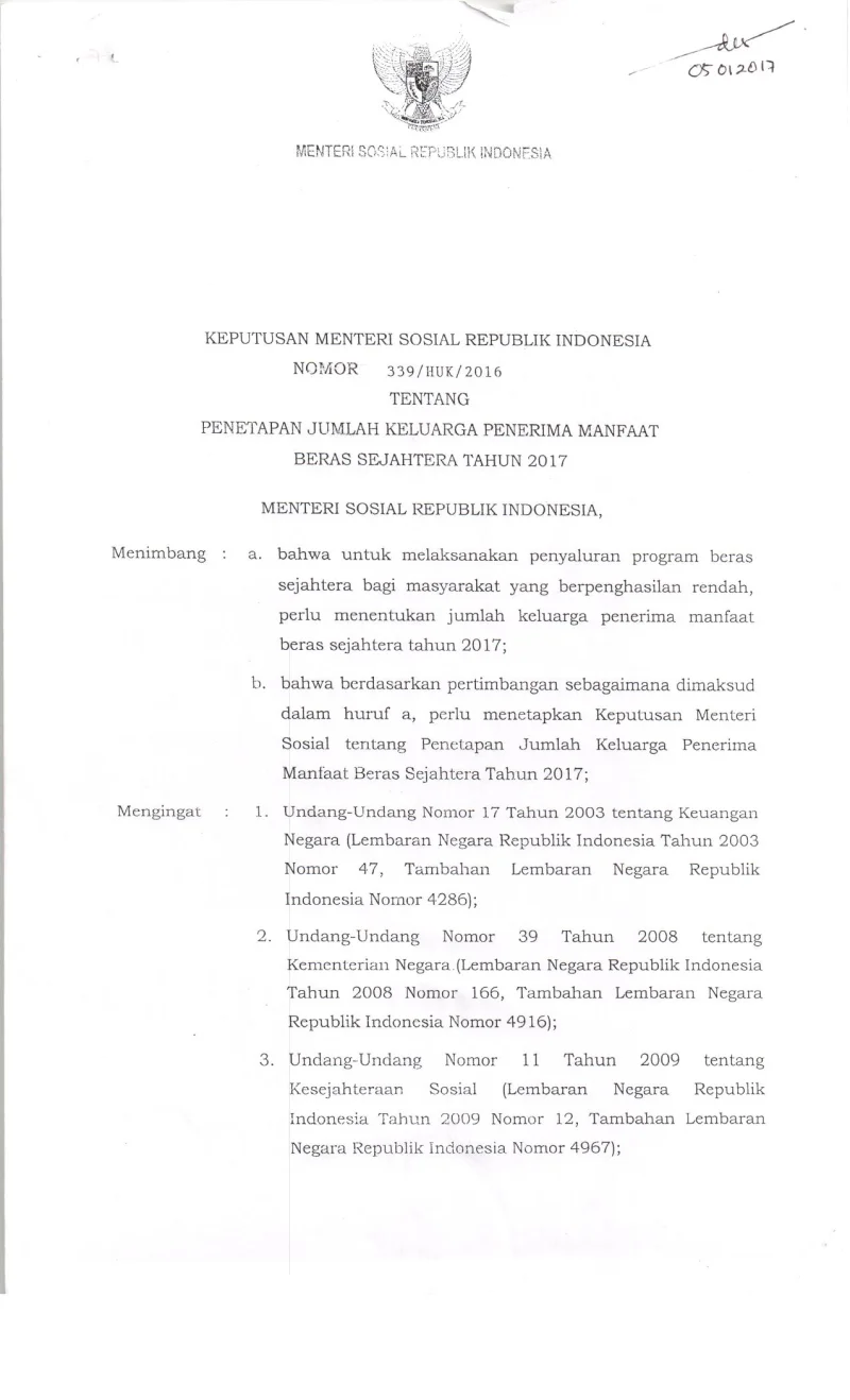 Jumlah Penerima Rastra Th. 2017