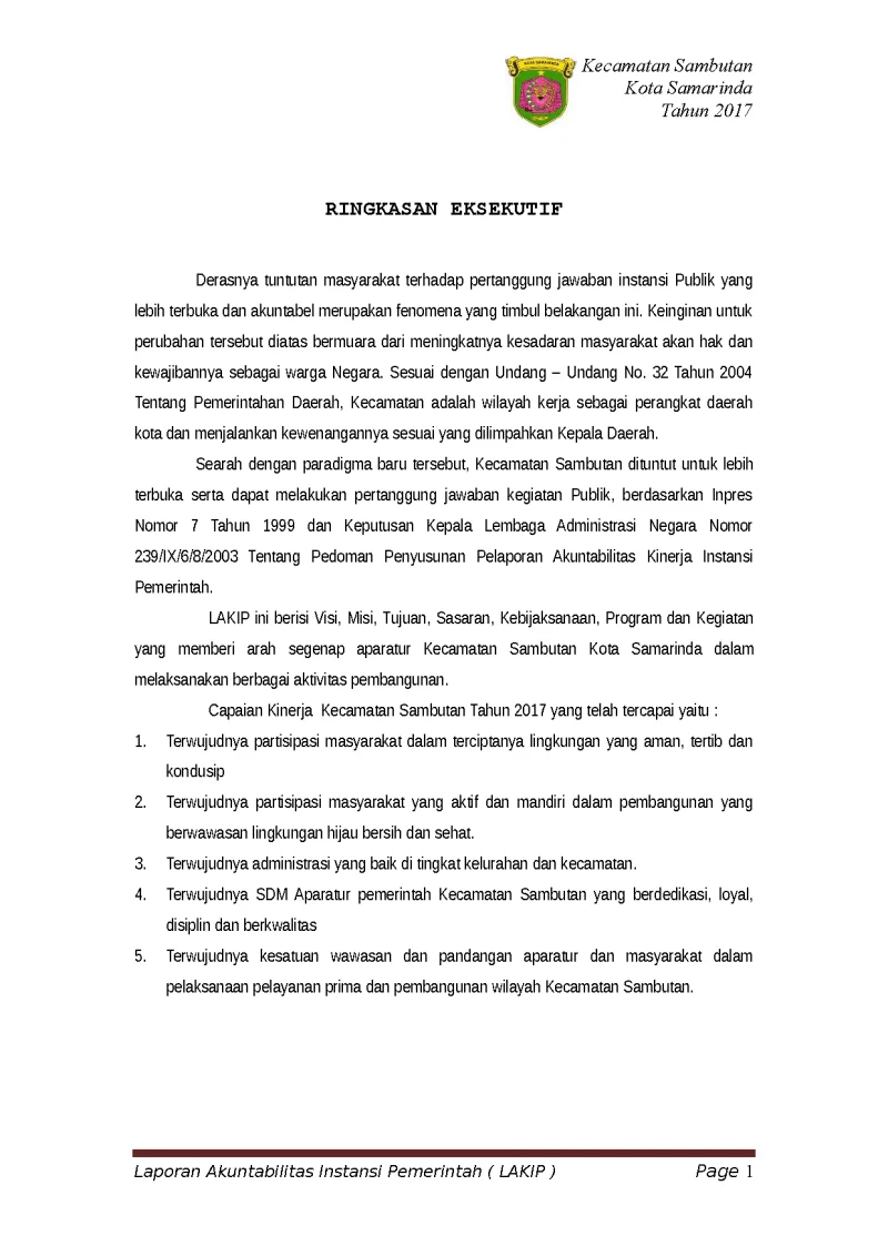 LAKIP Kecamatan Sambutan 2017