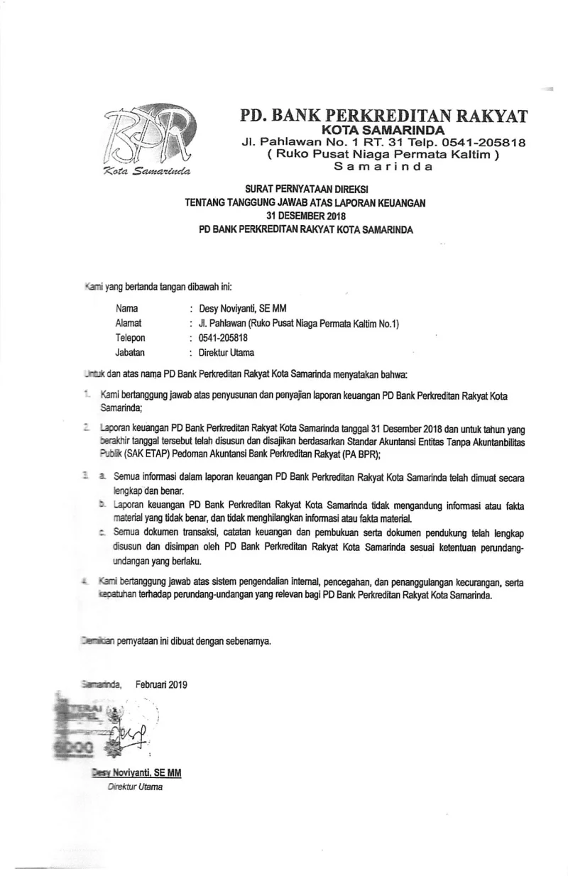 Laporan Keuangan BPR Tahun 2018