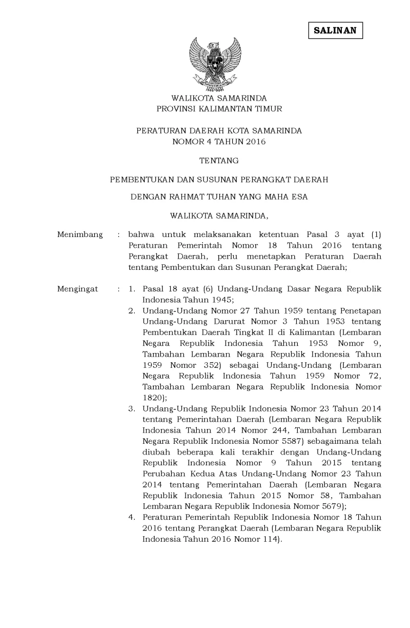 Perda No.4 Th.2016 Ttg Pemb dan Susunan Perangkat Daerah.Salinan