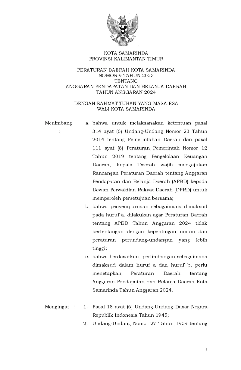 Rancangan Perda APBD TA. 2024