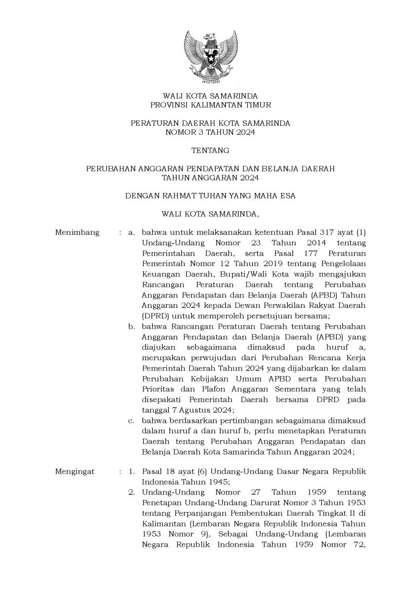 Rancangan Perda Perubahan APBD TA. 2024