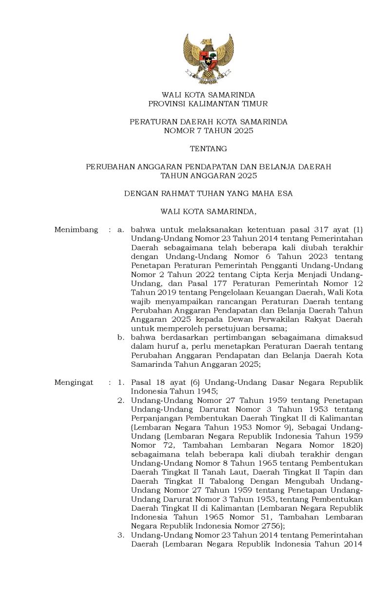 Rancangan Perda Perubahan APBD TA. 2025