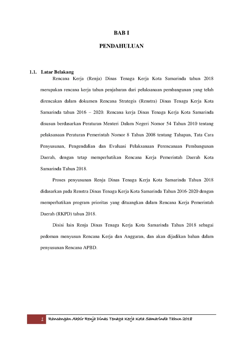 RENJA Dinas Tenaga Kerja 2018