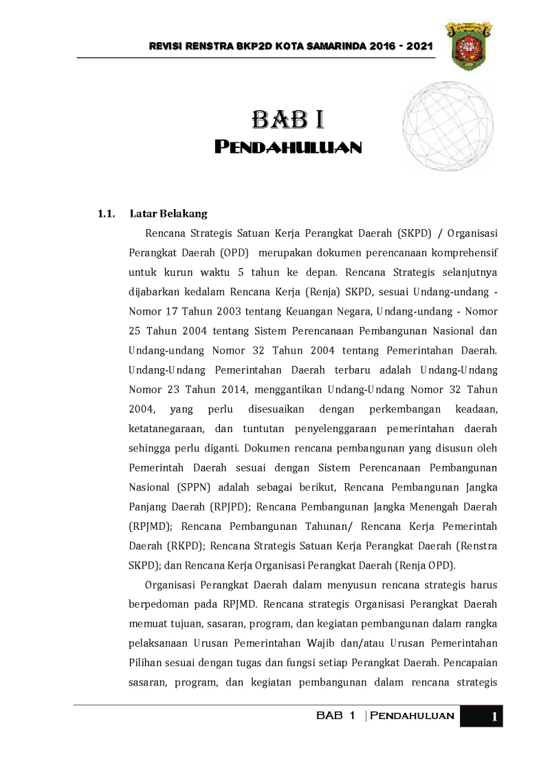 RENSTRA Badan Kepegawaian, Pendidikan dan Pelatihan 2016-2021
