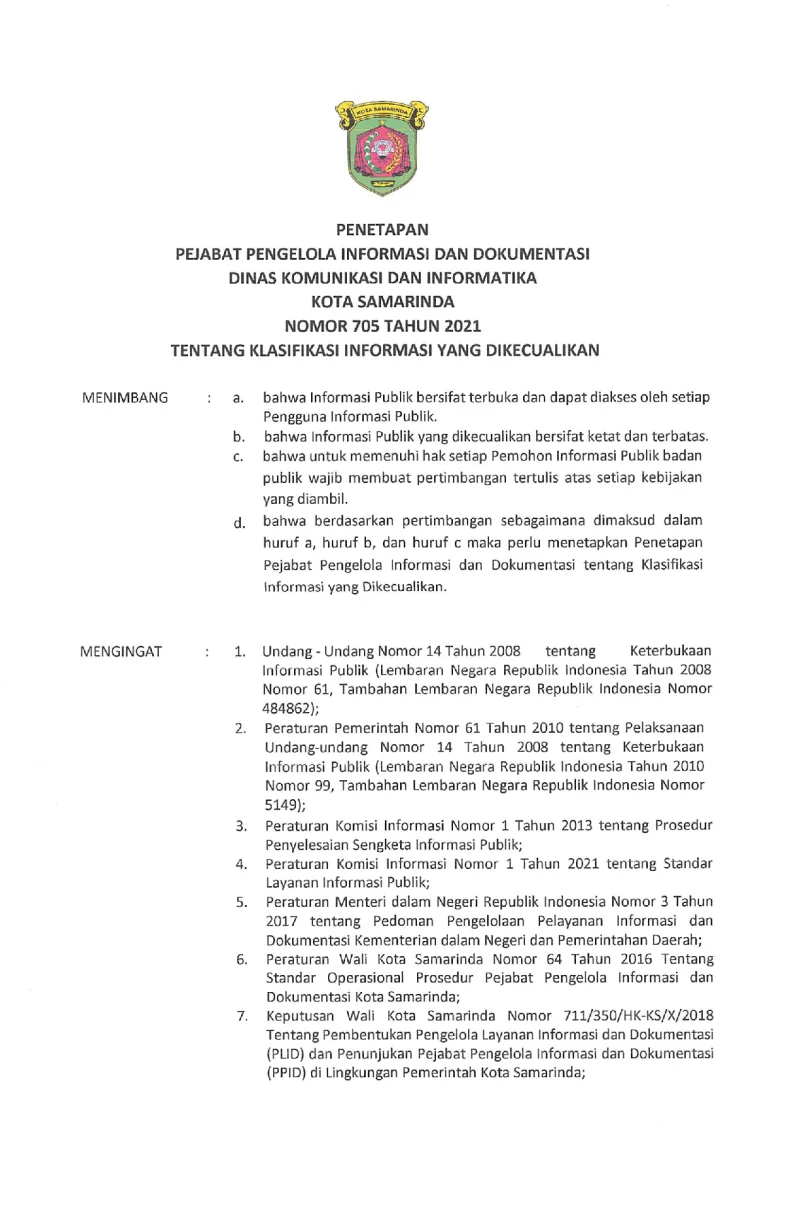 SK tentang Klasifikasi Informasi yang Dikecualikan