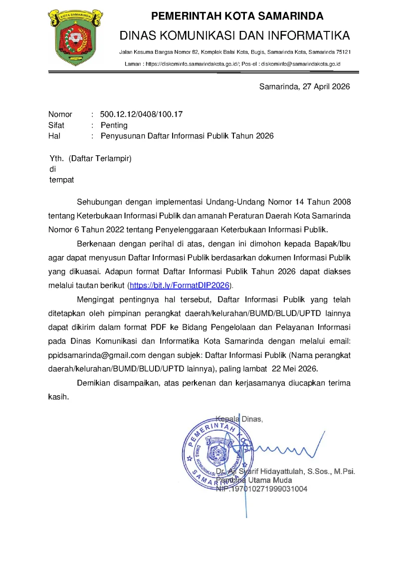 Surat Penyusunan Daftar Informasi Publik Tahun 2026