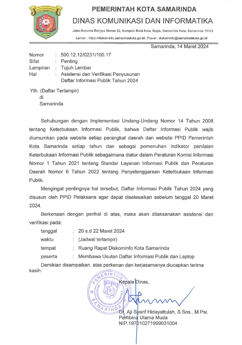 Surat Undangan Asistensi dan Verifikasi Daftar Informasi Publik 2024