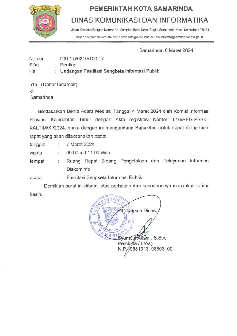 Surat Undangan Fasilitasi Sengketa 2024