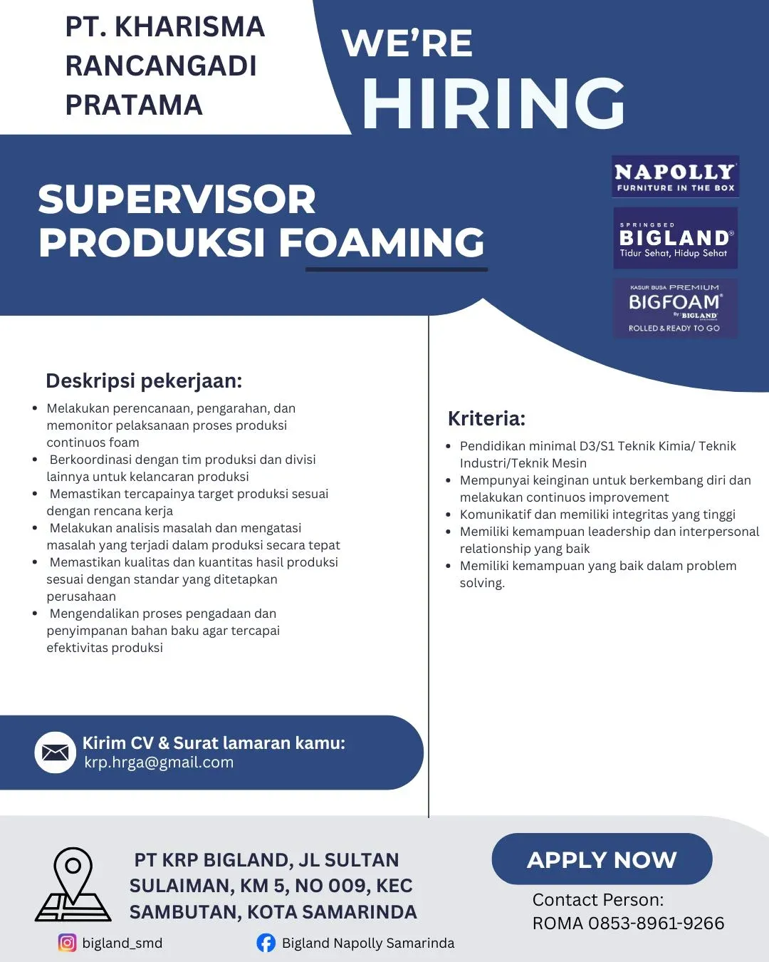 SUPERVISOR PRODUKSI FOAMING