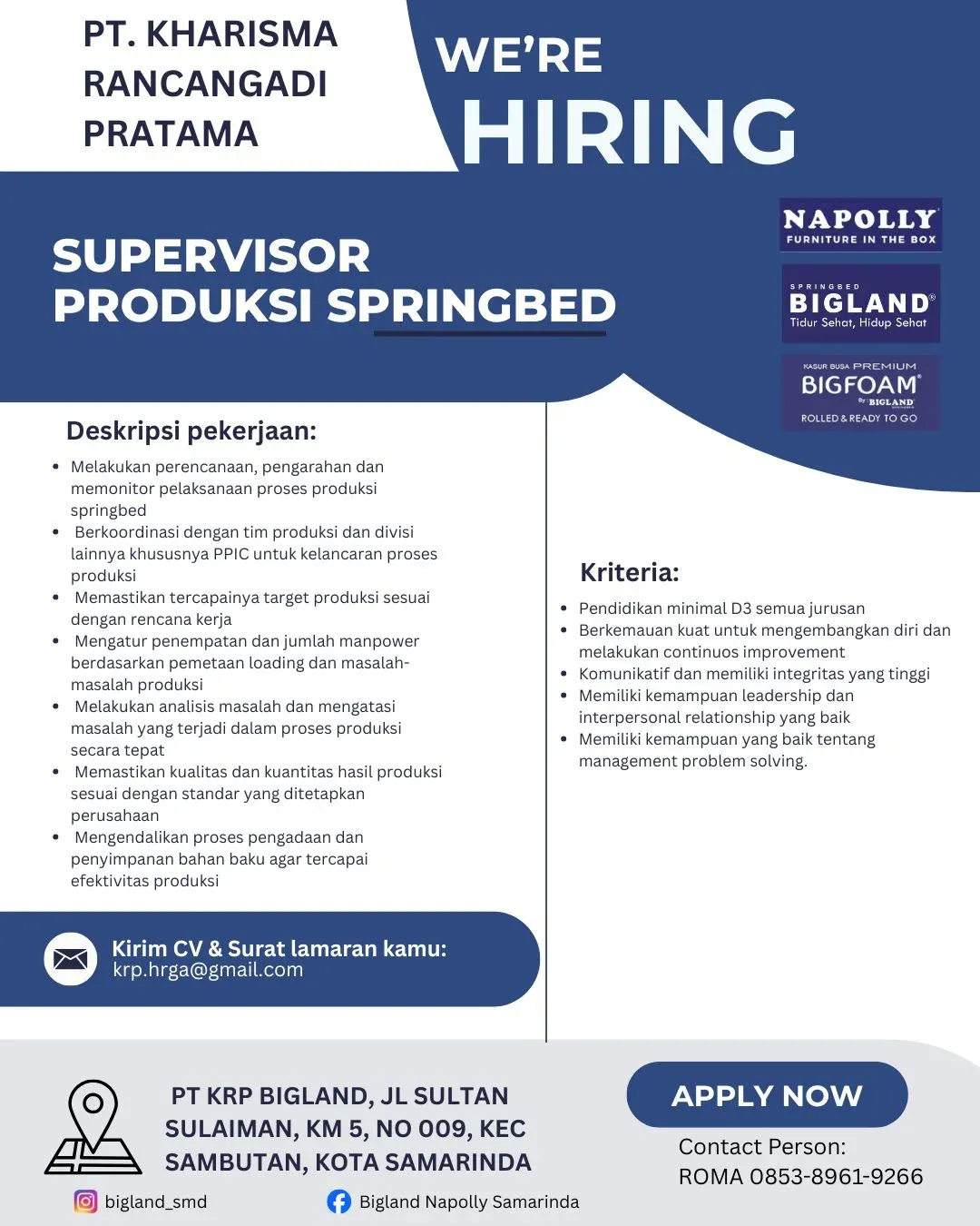SUPERVISOR PRODUKSI SPRINGBED