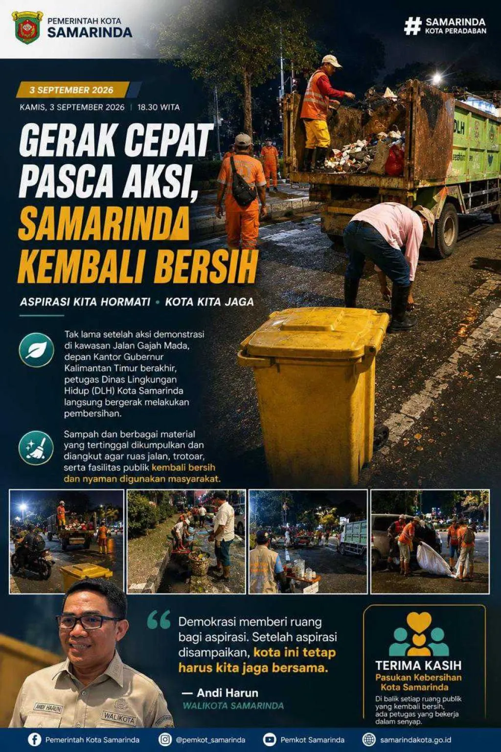 Gerak Cepat Pasca Aksi, Samarinda Kembali Bersih, Andi Harun: Usai Aspirasi Disampaikan, Kota Ini Tetap Harus Kita Jaga Bersama