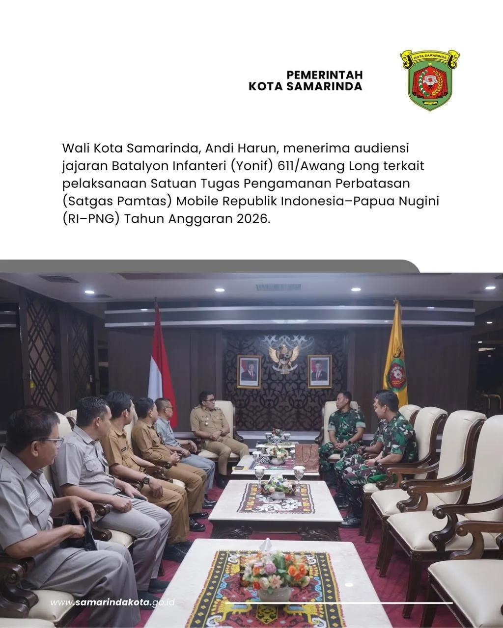 Wali Kota Samarinda Lepas Semangat Pengabdian Prajurit Yonif 611/Awang Long Menuju Perbatasan RI–PNG