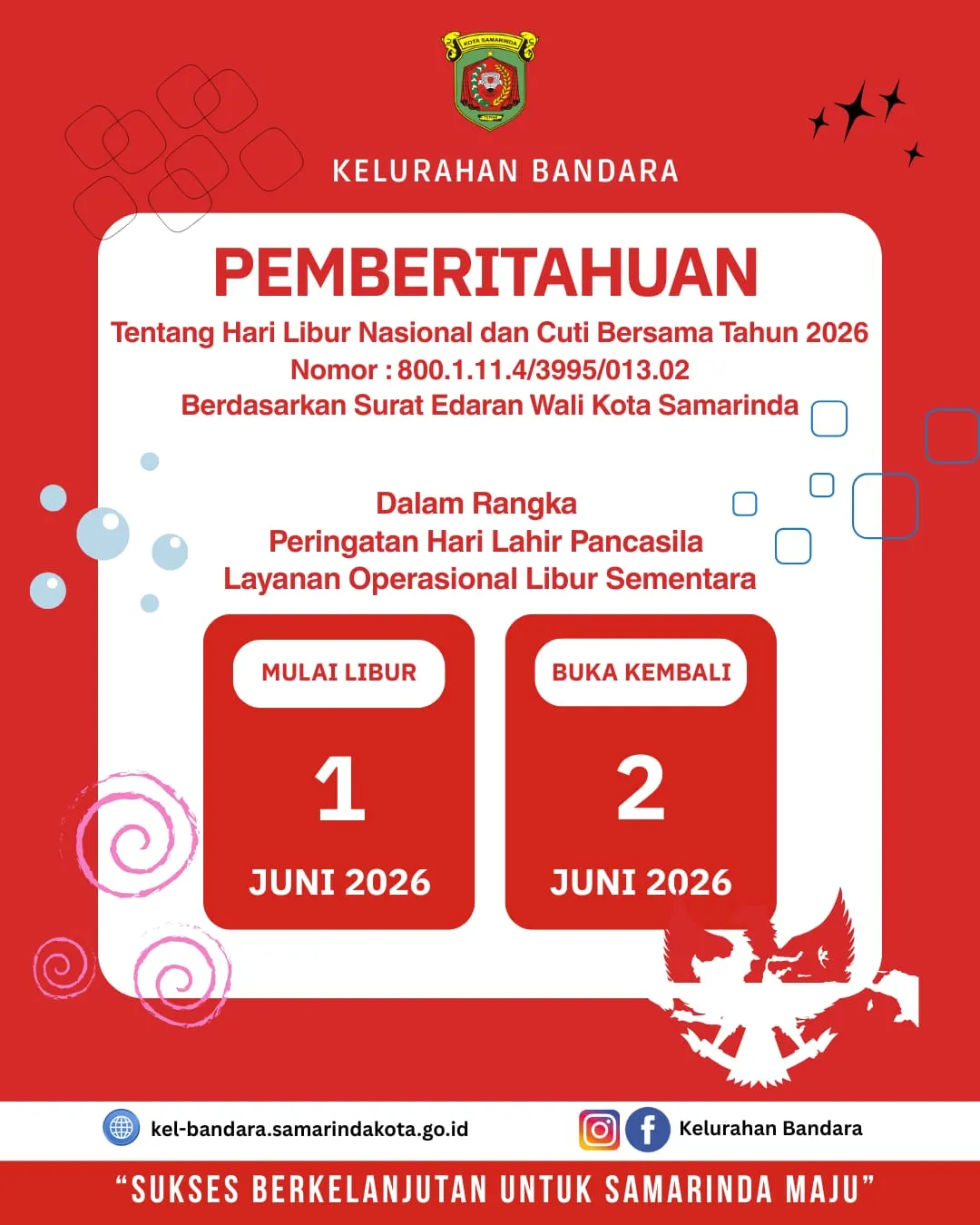 Layanan Kelurahan Bandara Libur Sementara dalam Rangka Hari Lahir Pancasila