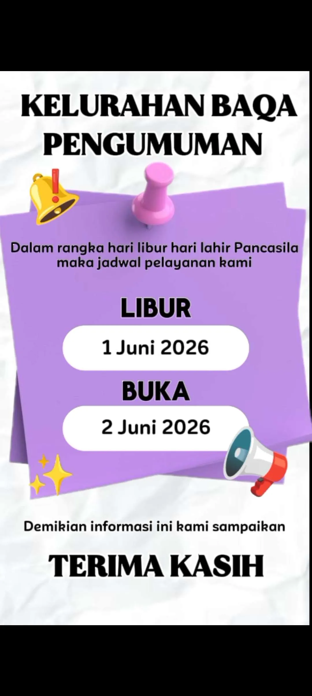 Pengumuman Pelayanan di Kelurahan