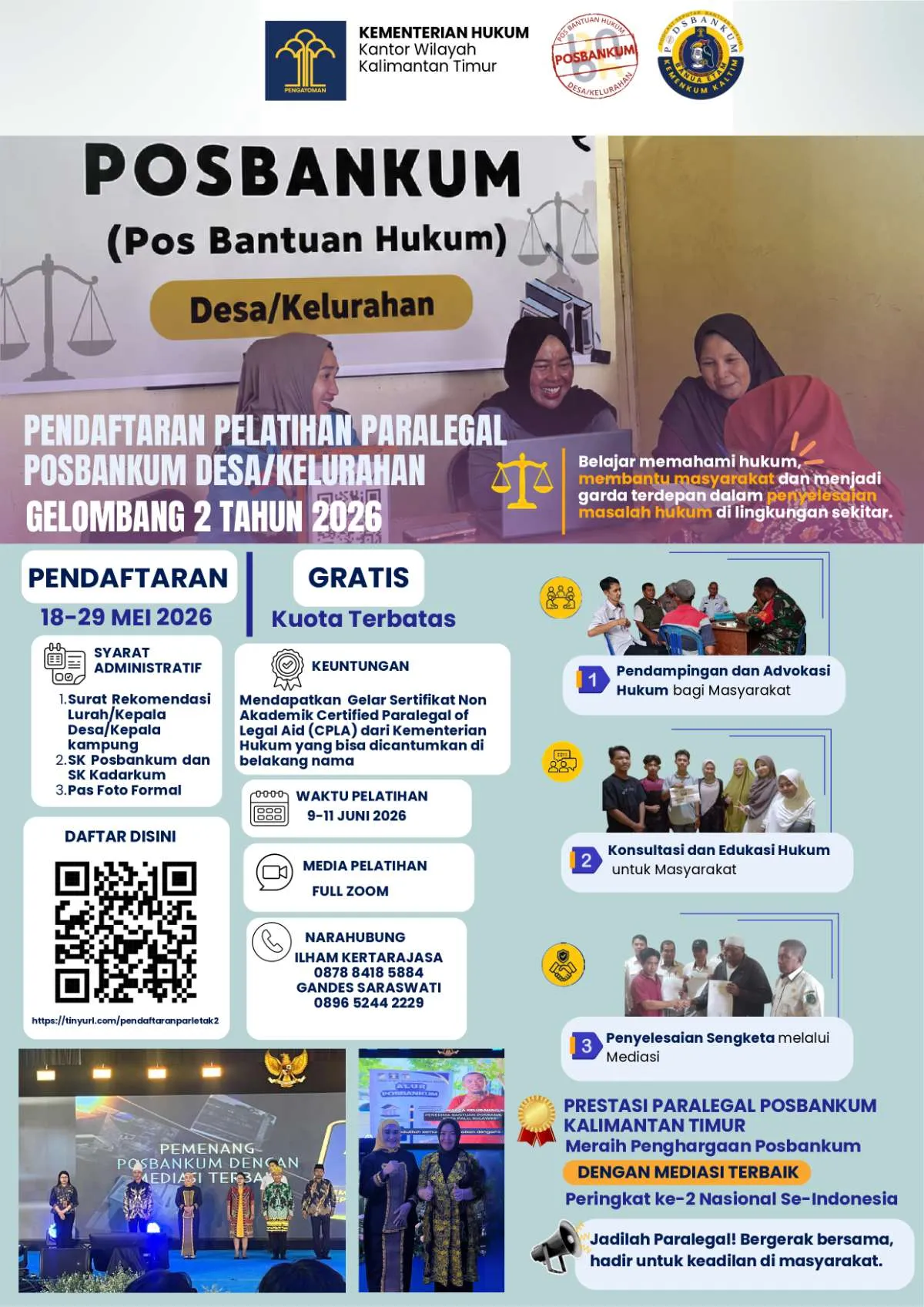 PELATIHAN PARALEGAL POSBANKUM DESA/KELURAHAN GELOMBANG 2 TAHUN 2026 'GRATIS'