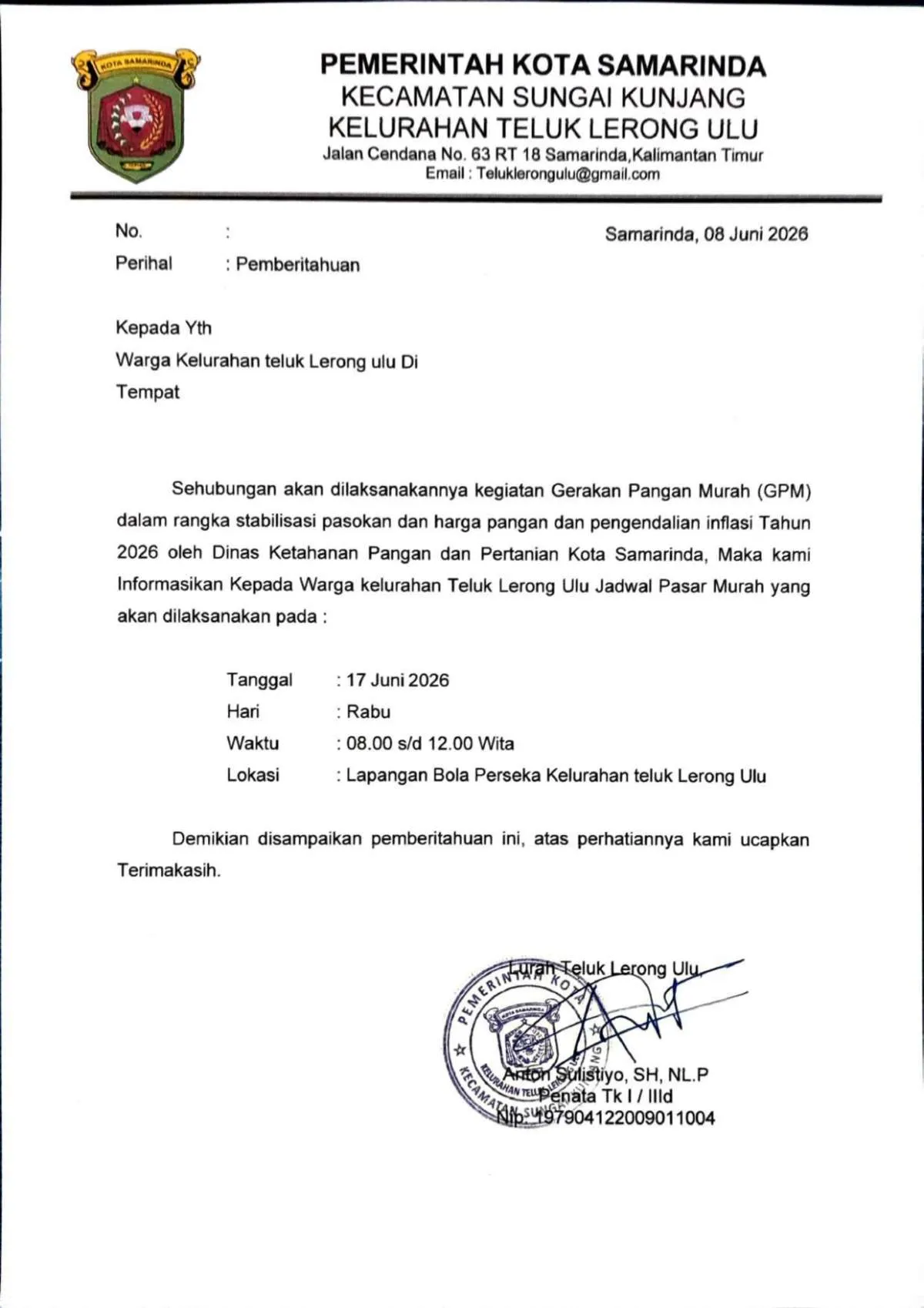  Informasi kegiatan Gerakan Pangan Murah (GPM)