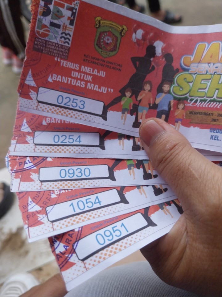 Kegiatan Senam dan Jalan sehat dalam rangka hari jadi Kota Samarinda ke-357 dan HUT Pemkot Samarinda ke-65 Perihal: Kegiatan Senam dan Jalan sehat dalam rangka hari jadi Kota Samarinda ke-357 dan HUT Pemkot Samarinda ke-65	Tempat: Halaman Gedung serbaguna Kelurahan Bantuas Penyelenggara: Kelurahan Bantuas dan Panita jalan sehat Waktu: 26 January 2025, 07:00 AM