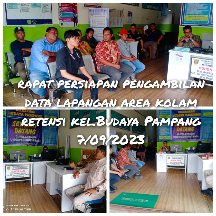 rapat persiapan pengambilan data lapangan kolam retensi pampang di kel.buidaya pampang 07-09-2023