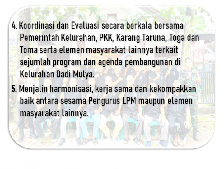 Visi & Misi LPM Kel. Dadi Mulya