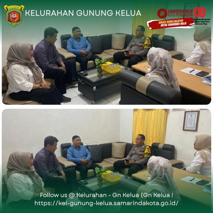 Agenda Kegiatan Kelurahan Gunung Kelua Rabu, 15 Oktober 2025 1. Rakor Penguatan Pemantauan & Evaluasi kinerja Penyelenggaraan Pelayanan Publik (PEKPPP) Se- Kecamatan Samarinda Ulu 2. Menerima Petugas Sensus Pajak ( Survei Pemetaan di wilayah Kelurahan Gunung Kelua ) Tahun 2025 3. Mediasi Penyelesaian Permasalahan Warga RT. 32 4. Rapat Koordinasi Masalah PKL di Wilayah Kelurahan Gunung Kelua