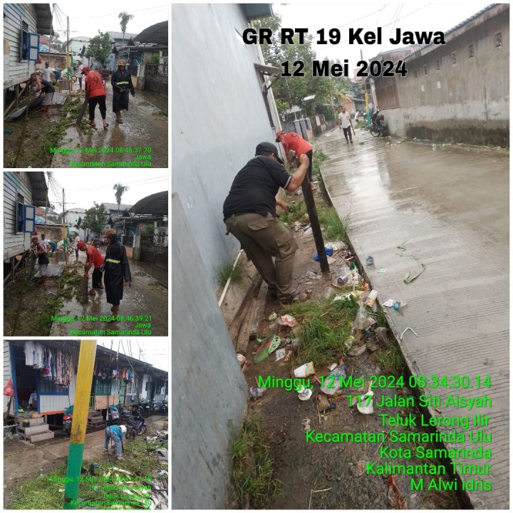 Ijin melaporkan 9/05/2024 s/d 11/05/2024 Kegiatan gotong royong Kelurahan Jawa : 02, 03√, 08√, 09√, 10√, 11√, 12√, 13√, 14√, 15√, 17√, 19√, 20√, 21√,23√, 24√, 25√, 29√,33√, 38√, dan 39√ Kelurahan Jawa Kecamatan Samarinda Ulu