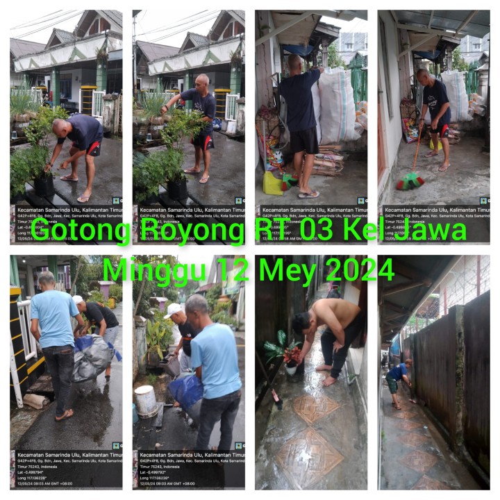 Ijin melaporkan 9/05/2024 s/d 11/05/2024 Kegiatan gotong royong Kelurahan Jawa : 02, 03√, 08√, 09√, 10√, 11√, 12√, 13√, 14√, 15√, 17√, 19√, 20√, 21√,23√, 24√, 25√, 29√,33√, 38√, dan 39√ Kelurahan Jawa Kecamatan Samarinda Ulu