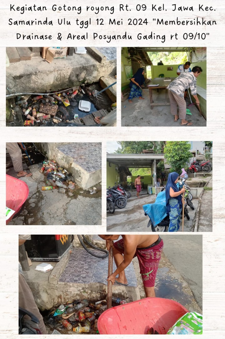 Ijin melaporkan 9/05/2024 s/d 11/05/2024 Kegiatan gotong royong Kelurahan Jawa : 02, 03√, 08√, 09√, 10√, 11√, 12√, 13√, 14√, 15√, 17√, 19√, 20√, 21√,23√, 24√, 25√, 29√,33√, 38√, dan 39√ Kelurahan Jawa Kecamatan Samarinda Ulu