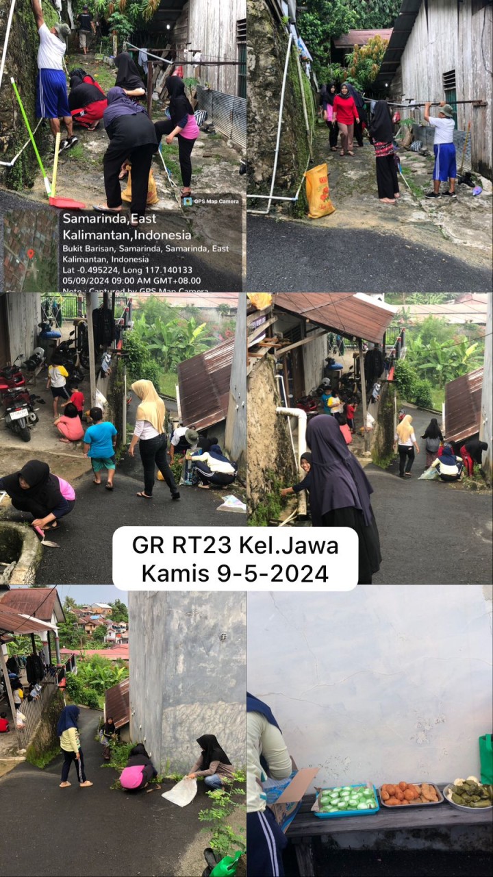 Ijin melaporkan 9/05/2024 s/d 11/05/2024 Kegiatan gotong royong Kelurahan Jawa : 02, 03√, 08√, 09√, 10√, 11√, 12√, 13√, 14√, 15√, 17√, 19√, 20√, 21√,23√, 24√, 25√, 29√,33√, 38√, dan 39√ Kelurahan Jawa Kecamatan Samarinda Ulu