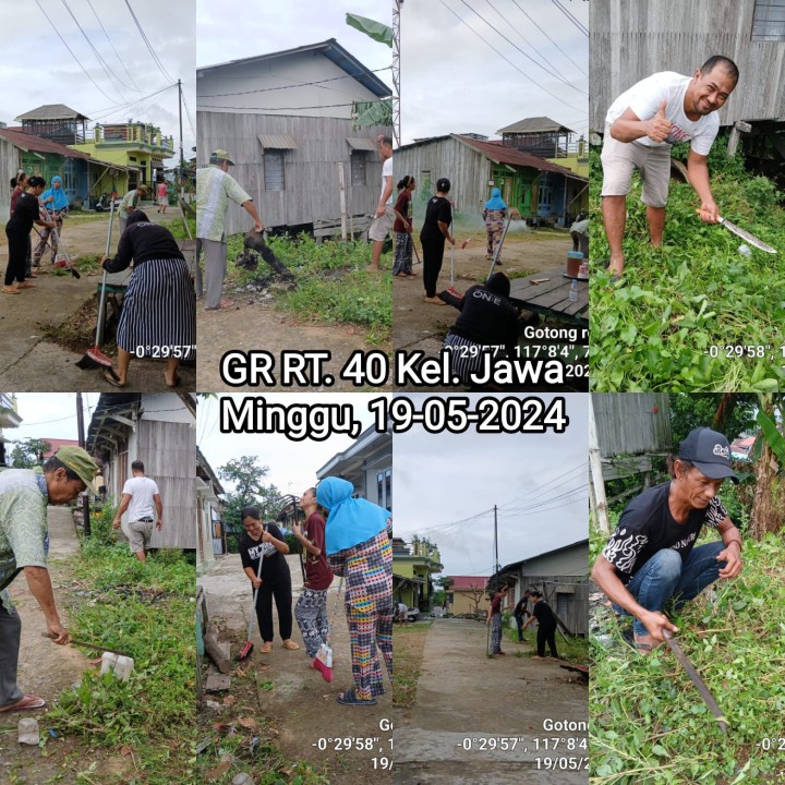 Kegiatan Gotong Royong RT tanggal 19/5/2024 Kelurahan Jawa : 04√ (Tgl.18), 05√, 06√, 07√, 12√, 13√, 18√, 22√, 26√, 27√, 30√, 31√, 35√, 36√, 37√, dan 40√