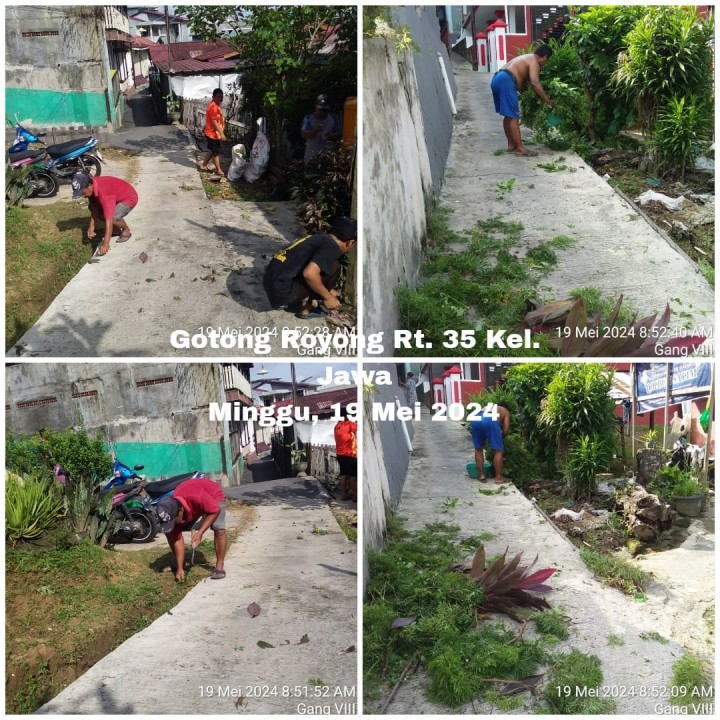 Kegiatan Gotong Royong RT tanggal 19/5/2024 Kelurahan Jawa : 04√ (Tgl.18), 05√, 06√, 07√, 12√, 13√, 18√, 22√, 26√, 27√, 30√, 31√, 35√, 36√, 37√, dan 40√
