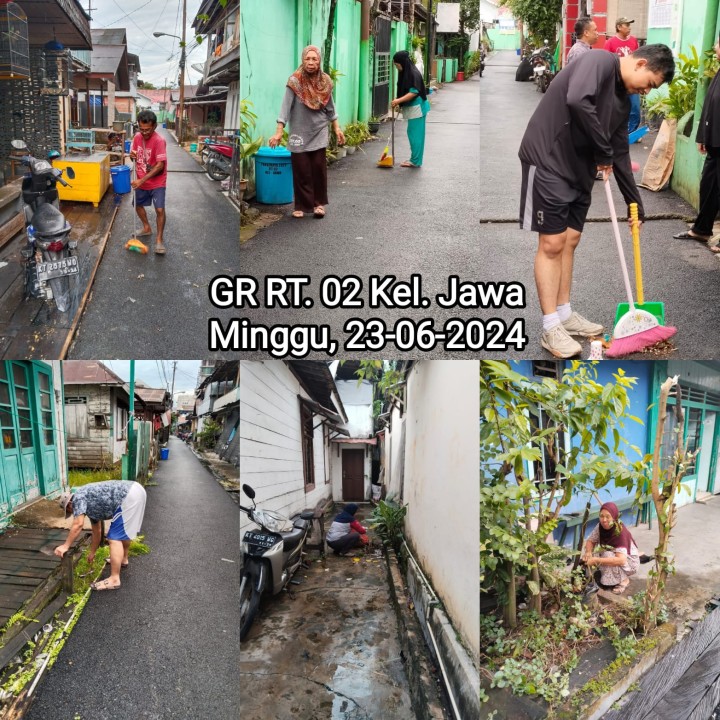 Gotong Royong RT Kelurahan Jawa : Tanggal 23/6/2024 (Minggu) : RT. 02√, 08 (GRM)√, 09 (GRM)√, 10 (GRM)√, 11 (GRM)√, 14 (GRM)√, 15 (GRM)√, 17 (GRM)√, 19 (22/6)√, 20√, 23√, 24√, 25√, 32√, 33√, dan 38 (22/6)√
