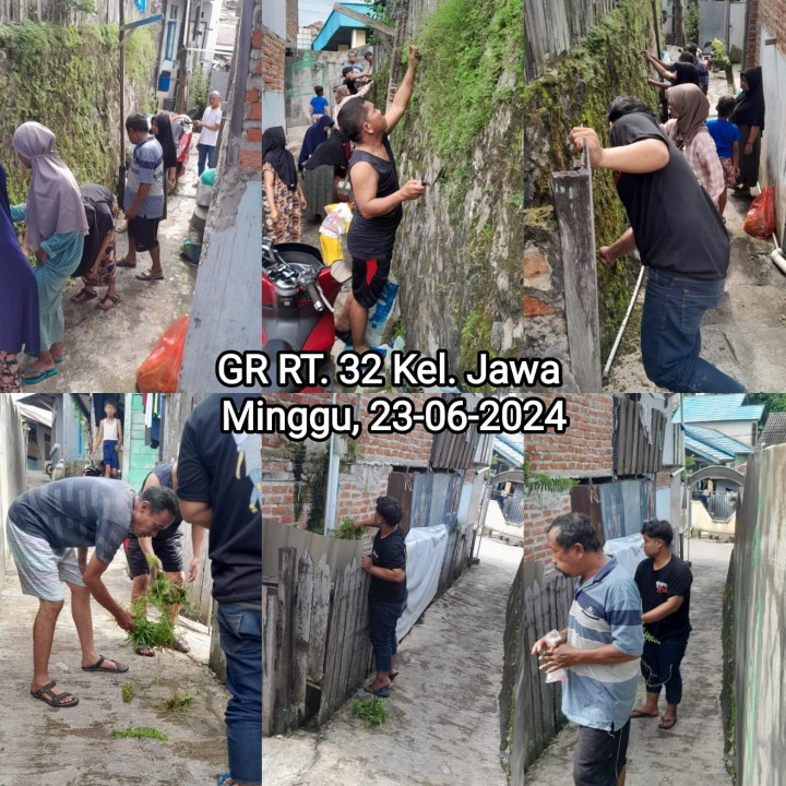 Gotong Royong RT Kelurahan Jawa : Tanggal 23/6/2024 (Minggu) : RT. 02√, 08 (GRM)√, 09 (GRM)√, 10 (GRM)√, 11 (GRM)√, 14 (GRM)√, 15 (GRM)√, 17 (GRM)√, 19 (22/6)√, 20√, 23√, 24√, 25√, 32√, 33√, dan 38 (22/6)√