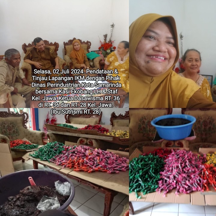 Selasa, 02 Juli 2024. Pendataan & Tinjau Lapangan IKM sebanyak 11 Pelaku Usaha dengan Pihak Dinas Perindustrian Kota Samarinda bersama Kasi Ekobang LH & Staf Kel. Jawa, Ketua Dasawisma RT. 36 di Jl. KS. Tubun Gg. 9 - Gg. 8d RT. 36 dan Jl. Bukit Barisan RT. 28 Kelurahan Jawa.