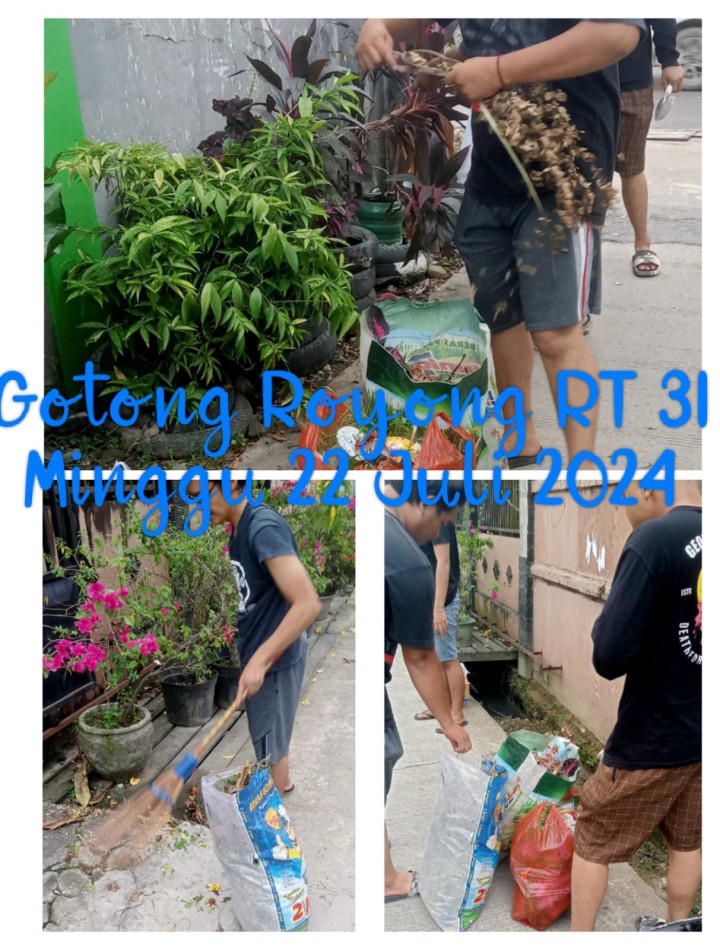 Ijin Melaporkan 21/07/2024 Kegiatan Gotong Royong RT minggu ke-3 Bulan Juli (Minggu) : RT. 02√, 08√, 15√, 17√, 19√, 20√, 22√, 23√, 24√, 25√, 26 (15/7)√ dan 26 (21/7)√, 29√, 31√, 32√, 33√, 35√, 38√, dan 40√. Bersama ; - Kelurahan Jawa Kasi Ekobang dan staf - Ketua RT masing masing dan Warganya  - di RT 33 di bantu Tim Hantu banyu pengangkatan sidemnatasi berat beserta warga RT 33