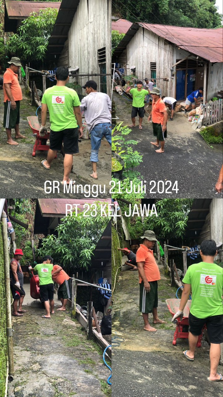 Ijin Melaporkan 21/07/2024 Kegiatan Gotong Royong RT minggu ke-3 Bulan Juli (Minggu) : RT. 02√, 08√, 15√, 17√, 19√, 20√, 22√, 23√, 24√, 25√, 26 (15/7)√ dan 26 (21/7)√, 29√, 31√, 32√, 33√, 35√, 38√, dan 40√. Bersama ; - Kelurahan Jawa Kasi Ekobang dan staf - Ketua RT masing masing dan Warganya  - di RT 33 di bantu Tim Hantu banyu pengangkatan sidemnatasi berat beserta warga RT 33