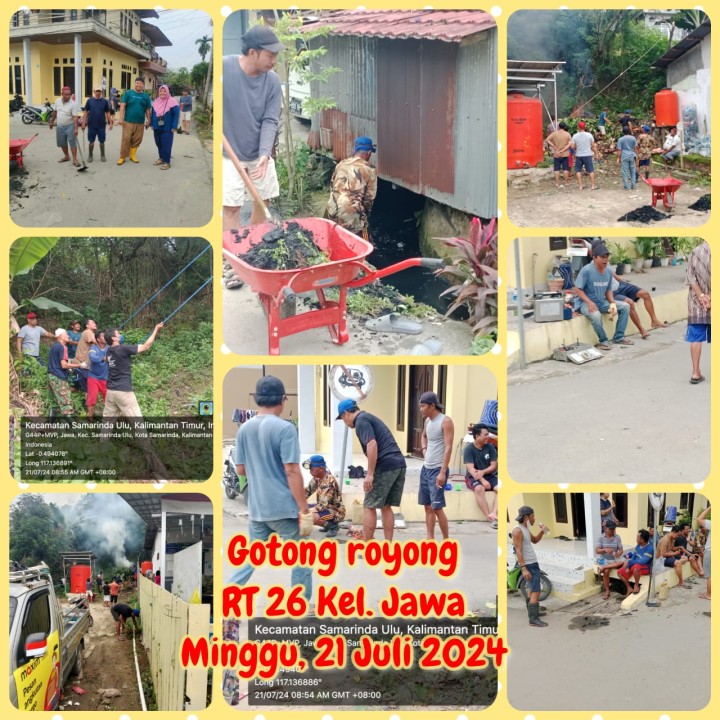 Ijin Melaporkan 21/07/2024 Kegiatan Gotong Royong RT minggu ke-3 Bulan Juli (Minggu) : RT. 02√, 08√, 15√, 17√, 19√, 20√, 22√, 23√, 24√, 25√, 26 (15/7)√ dan 26 (21/7)√, 29√, 31√, 32√, 33√, 35√, 38√, dan 40√. Bersama ; - Kelurahan Jawa Kasi Ekobang dan staf - Ketua RT masing masing dan Warganya  - di RT 33 di bantu Tim Hantu banyu pengangkatan sidemnatasi berat beserta warga RT 33