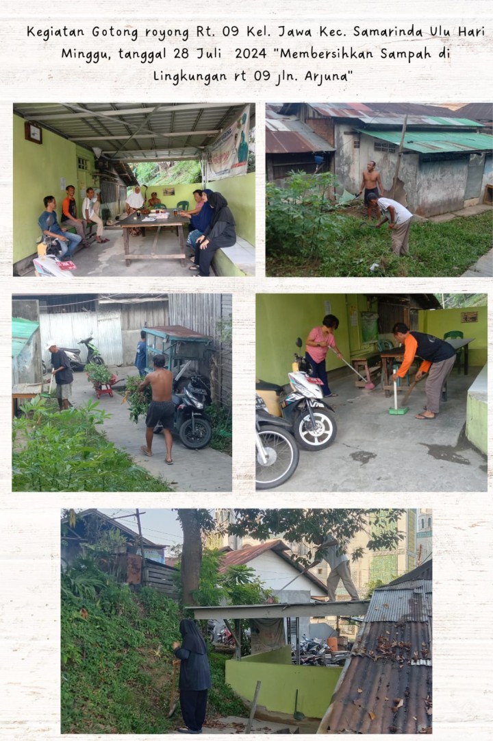 Ijin Melaporkan Jadwal Kegiatan Gotong Royong RT minggu ke-4 Juli 2024 Kelurahan Jawa : Tanggal 28/7/2024 (Minggu) : , RT. 01√, 03√, 04√, 05, 06√, 07√, 09√, 10√, 11✓, 12√, 13√, 14√, 16 (26/7)√, 18√, 21√, 22√, 27√, 28√, 30√, 34√, 36√, 37√,  39 ✓dan 40√. Bersama :  - Camat Samarinda ulu  - lurah Jawa  - Kasi ekobang kel.jawa  - Ketua RT 30 dan warganya  - dan RT lainnya di Laksanakan oelhy RT masing dan wargany Di RT 30 jl Pasundan belakang Ruko Pasundan Pengecekan Draenase Pembagi dari saluran KS.tubun luar dan sekaligus gotong Royong bersama warga Di lingkungan setempat