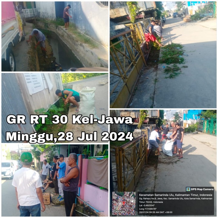 Ijin Melaporkan Jadwal Kegiatan Gotong Royong RT minggu ke-4 Juli 2024 Kelurahan Jawa : Tanggal 28/7/2024 (Minggu) : , RT. 01√, 03√, 04√, 05, 06√, 07√, 09√, 10√, 11✓, 12√, 13√, 14√, 16 (26/7)√, 18√, 21√, 22√, 27√, 28√, 30√, 34√, 36√, 37√,  39 ✓dan 40√. Bersama :  - Camat Samarinda ulu  - lurah Jawa  - Kasi ekobang kel.jawa  - Ketua RT 30 dan warganya  - dan RT lainnya di Laksanakan oelhy RT masing dan wargany Di RT 30 jl Pasundan belakang Ruko Pasundan Pengecekan Draenase Pembagi dari saluran KS.tubun luar dan sekaligus gotong Royong bersama warga Di lingkungan setempat