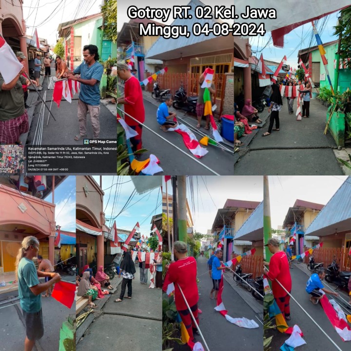 Ijin melaporkan Kelurahan Jawa  04/8/2024 (Minggu) : RT. 02√, 05√, 07√, 08 (GRM)√, 09 (GRM)√, 10 (GRM)√, 11 (GRM & Mandiri)√√, 12 (GRM)√, 13 (GRM)√, 14 (GRM)√, 15 (GRM)√, 16 (GRM)√, 17√, 20 (GRM)√, 22√, 23√, 24√, dan 25√. Hadir : - Camat Samarinda ulu dan staf seksi KLH, memantau Gotong Royong Masal di jl TPS Arjuna  - Lurah Jawa  dan pejabat struktural dan staf - LPM Seluruh Anggota - Babinsa dan Babinkambmas Kel Jawa - seluruh Ketua RT yg tersebut diatas beserta warga nya  - Dasawisma RT 15 - 1 DT DPUR Beserta Anggota  - 2 tangki  Air Bantuan PDAM Tirta Kencana untuk penyemprotan Akhir  - Gotong pengangkatan drainase , pemasangan umbul dan bendera merah putih,dan pembersihan lingkungan Lainnya