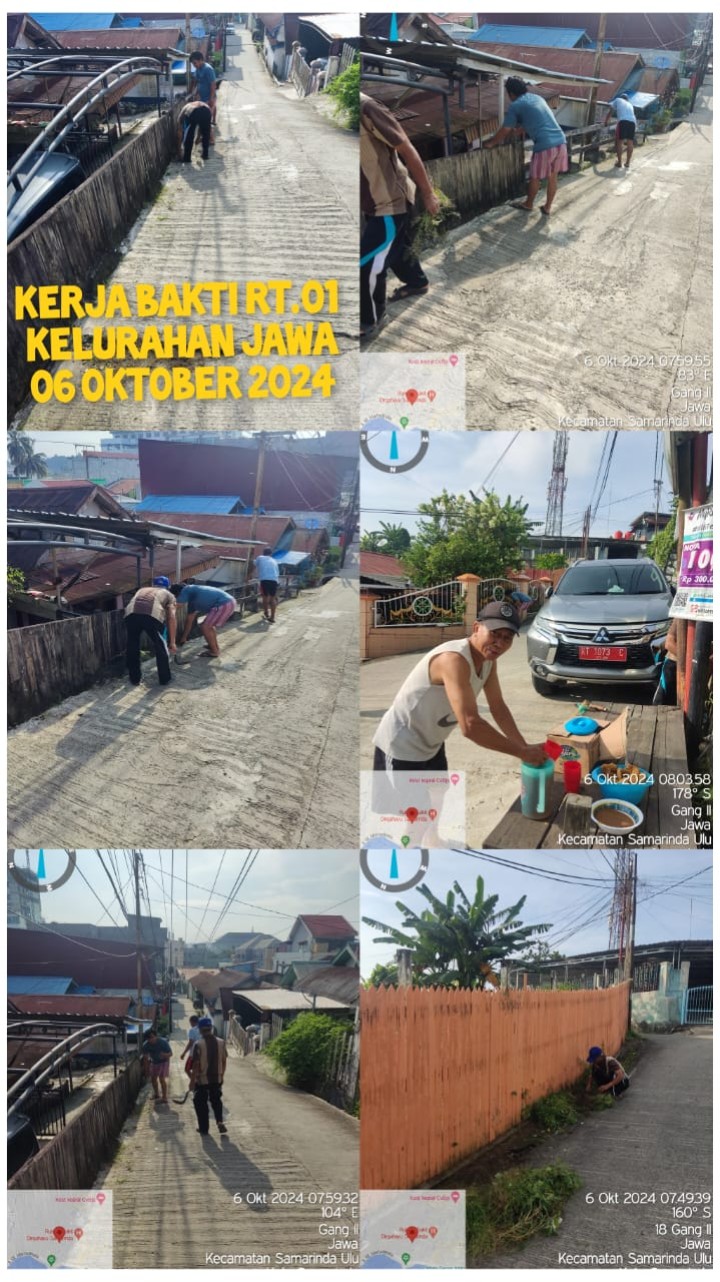 Ijin Melaporkan   Gotong Royong   Kelurahan Jawa : Tanggal 05/10/2024 (Sabtu) : RT. 04√, dan 36√. Tanggal 06/10/2024 (Minggu) : RT. 01√, 03√, 05√, 06√, 07√, 08√, 16√, 18√, 22√, 23√, 24√, 26√, 27√, 28√, 30 , 31√, 32√, 33, 34√, 35, 37√, dan 40√.