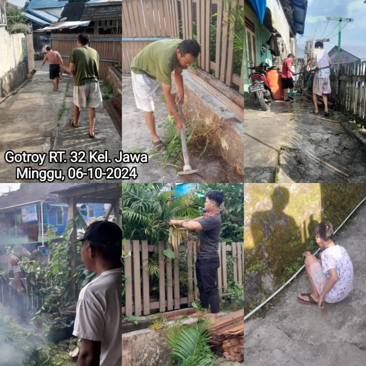 Ijin Melaporkan   Gotong Royong   Kelurahan Jawa : Tanggal 05/10/2024 (Sabtu) : RT. 04√, dan 36√. Tanggal 06/10/2024 (Minggu) : RT. 01√, 03√, 05√, 06√, 07√, 08√, 16√, 18√, 22√, 23√, 24√, 26√, 27√, 28√, 30 , 31√, 32√, 33, 34√, 35, 37√, dan 40√.