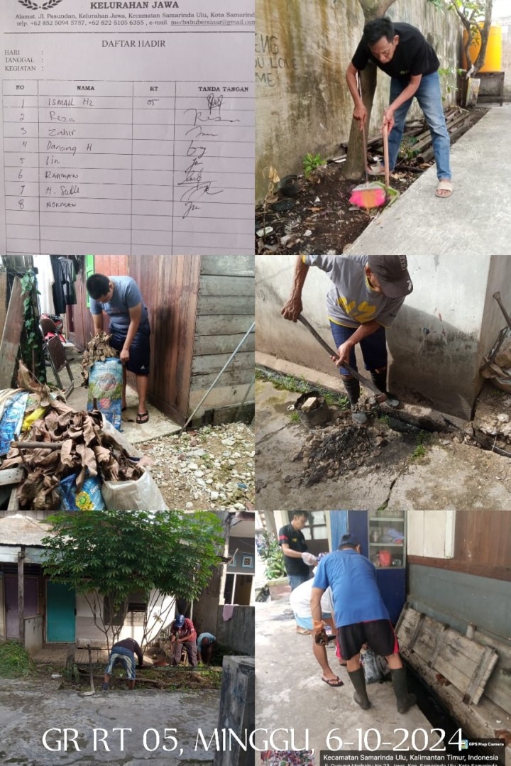 Ijin Melaporkan   Gotong Royong   Kelurahan Jawa : Tanggal 05/10/2024 (Sabtu) : RT. 04√, dan 36√. Tanggal 06/10/2024 (Minggu) : RT. 01√, 03√, 05√, 06√, 07√, 08√, 16√, 18√, 22√, 23√, 24√, 26√, 27√, 28√, 30 , 31√, 32√, 33, 34√, 35, 37√, dan 40√.
