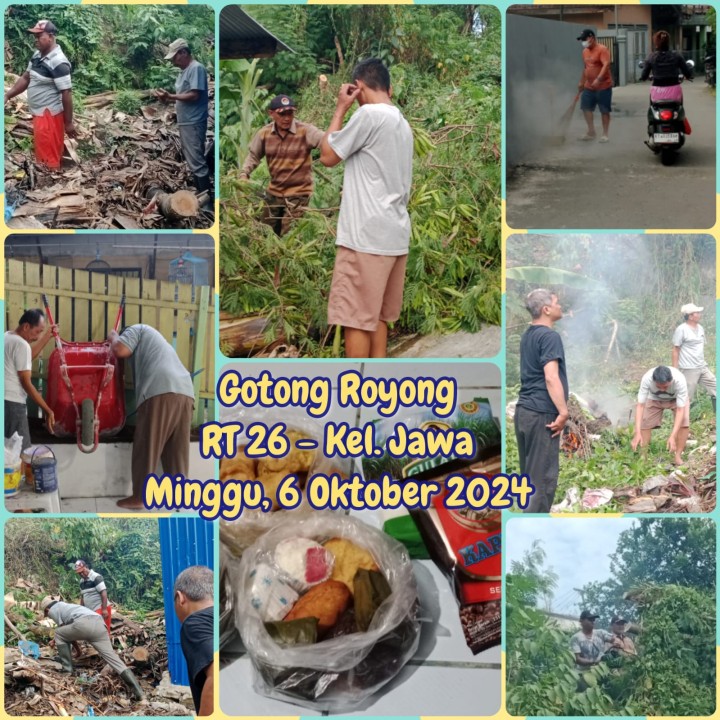 Ijin Melaporkan   Gotong Royong   Kelurahan Jawa : Tanggal 05/10/2024 (Sabtu) : RT. 04√, dan 36√. Tanggal 06/10/2024 (Minggu) : RT. 01√, 03√, 05√, 06√, 07√, 08√, 16√, 18√, 22√, 23√, 24√, 26√, 27√, 28√, 30 , 31√, 32√, 33, 34√, 35, 37√, dan 40√.