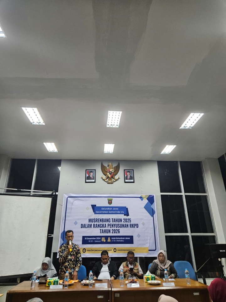 Mohon ijin menyampaikan 10/12/2024 Seluruh Pejabat Struktural dsn Staf ASN/Non ASN mengadakan kegiatan Kegiatan MUSRENBANG TAHUN 2025 DALAM RANGKA PENYUSUNAN RKPD TAHUN 2026 di Kantor Kelurahan Jawa LT III yang di hadiri Ketua TWAP, Pak Camat Samarinda Ulu, Kasi Ekobang & LH kecamatan Samarinda Ulu, Anggota DPRD dan Seluruh RT Kelurahan Jawa Beserta POKMAS Kelurahan Jawa