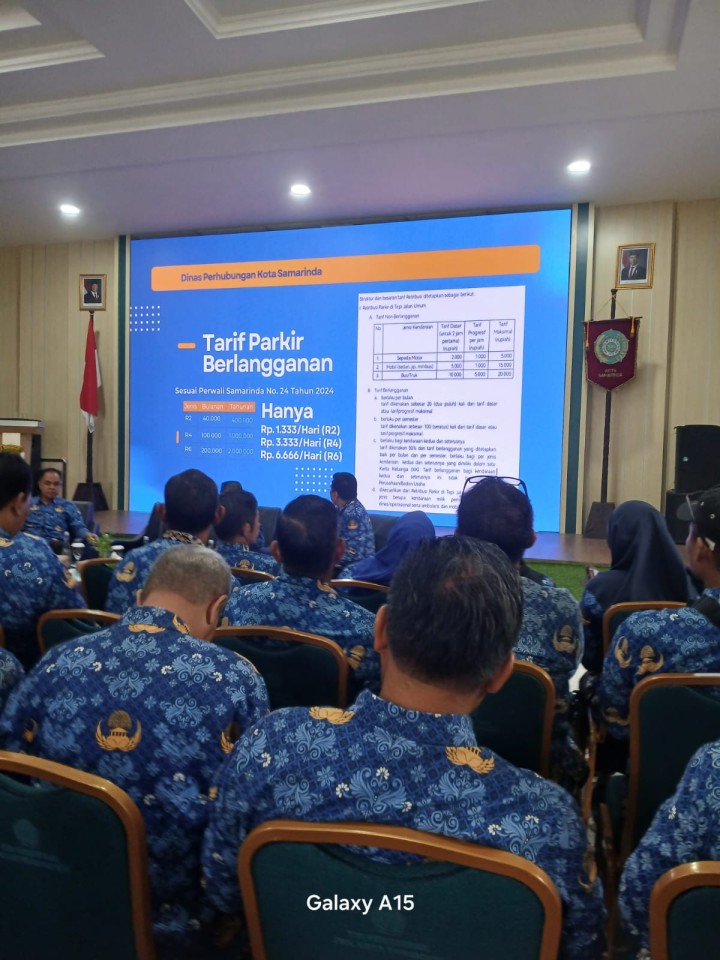 Mohon izin menyampaikan 17/6/2025 Sekretaris Lurah menghadiri Kegiatan Sosialisasi Parkir berlangganan sesuai Perwali No. 24 Tahun 2024 di Ruang Rapat lantai 2 Gedung PKK Kota Samarinda