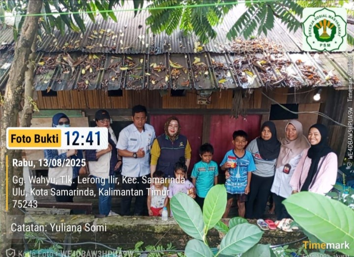 Mohon izin menyampaikan 14/8/2025 Kegiatan Monitoring dan memberikan Bantuan kepada warga rentan ekonomi ibu Komalasari di wilayah RT 01  Hadir : Bu sekretaris Camat Samarinda Ulu dan staf, Kasi Kesra kel Jawa, TKSK kecamatan Samarinda Ulu, PSM Kel.Jawa